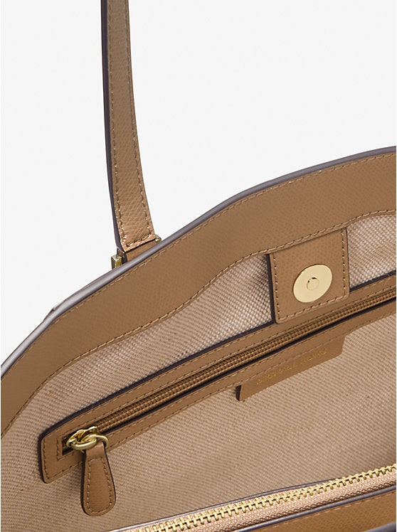 Taryn Large Signature Logo and Leather Tote Bag