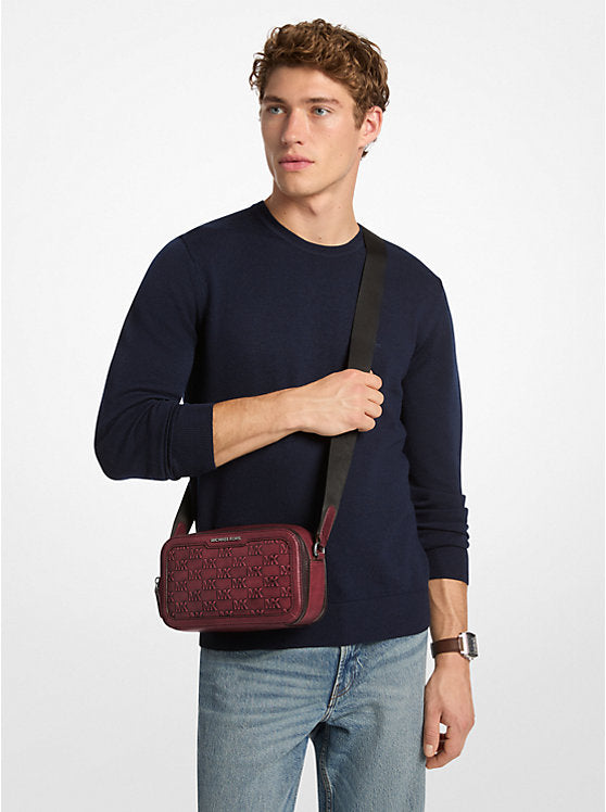 Hudson Logo Embossed Burnished Leather Crossbody Bag