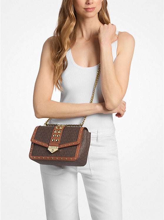 Soho Large Studded Signature Logo Shoulder Bag