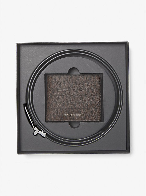 Signature Logo Billfold Wallet and Belt Gift Set