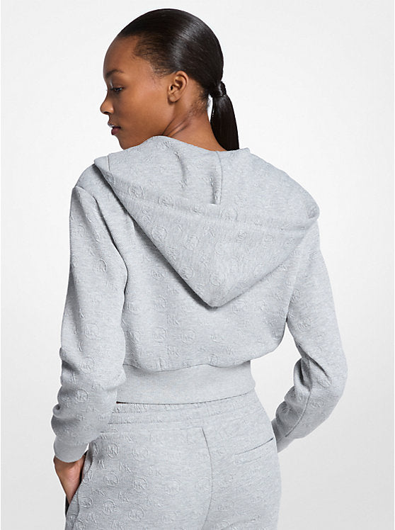 Logo Jacquard Cropped Zip-Up Hoodie