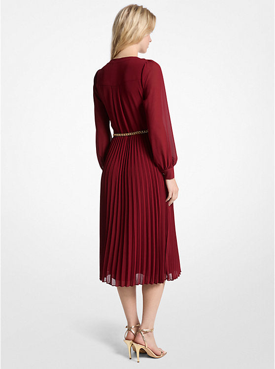 Georgette Belted Pleated Shirtdress