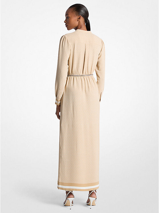 Logo Print Satin Belted Maxi Dress