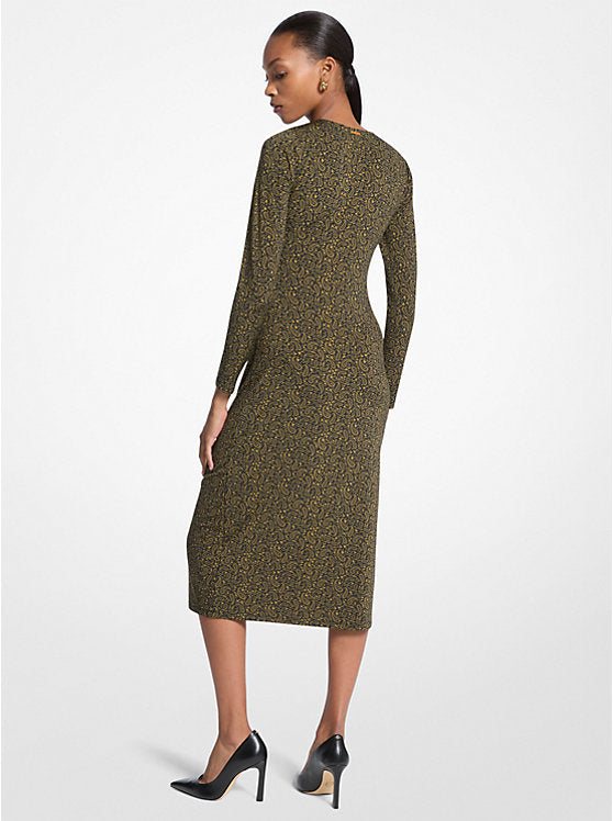 Paisley Print Stretch Matte Jersey Midi Dress