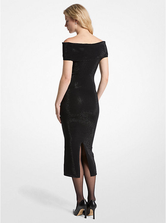 Embellished Stretch Knit Off-The-Shoulder Dress