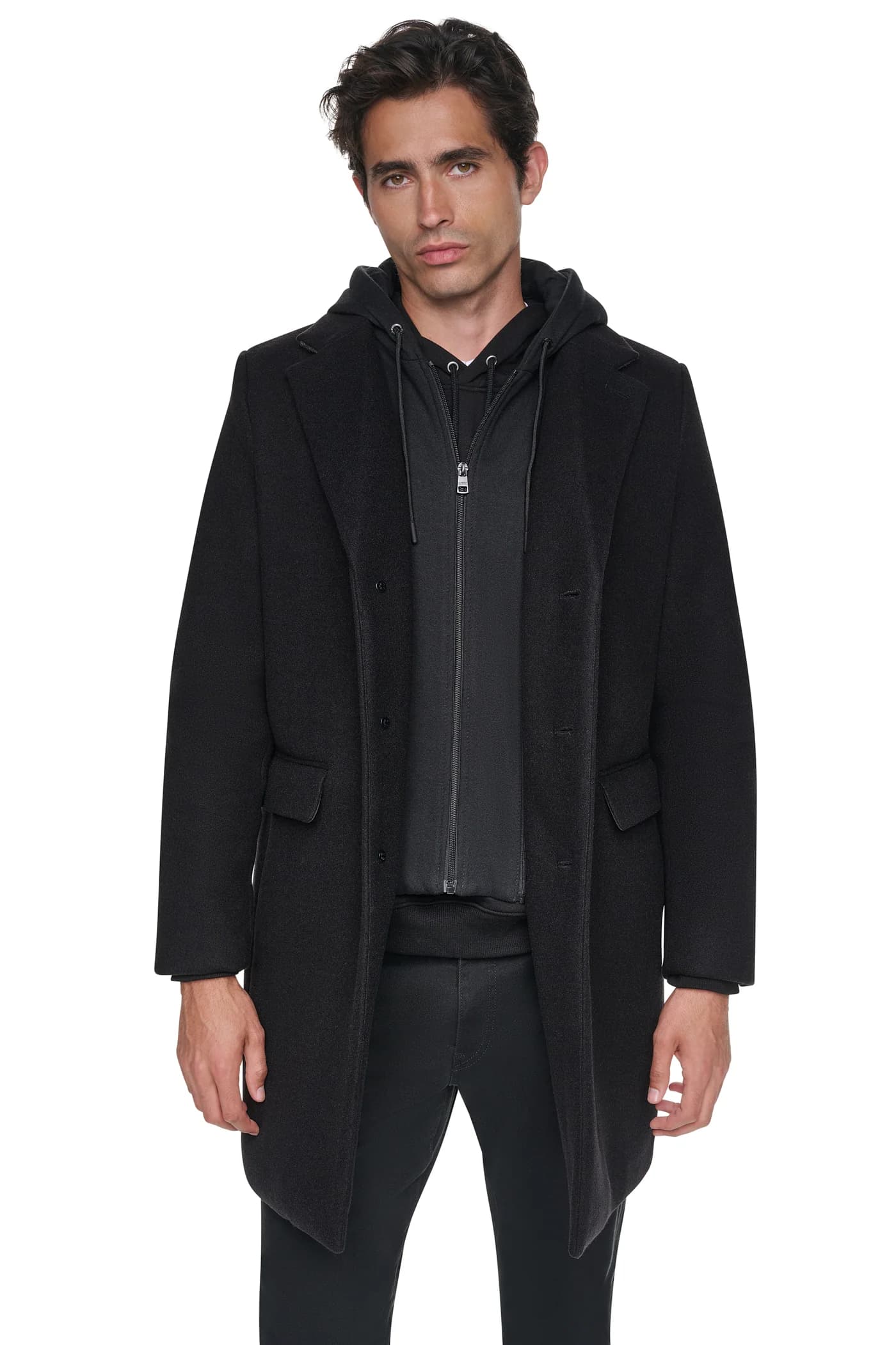 FAUX WOOL COAT in Black