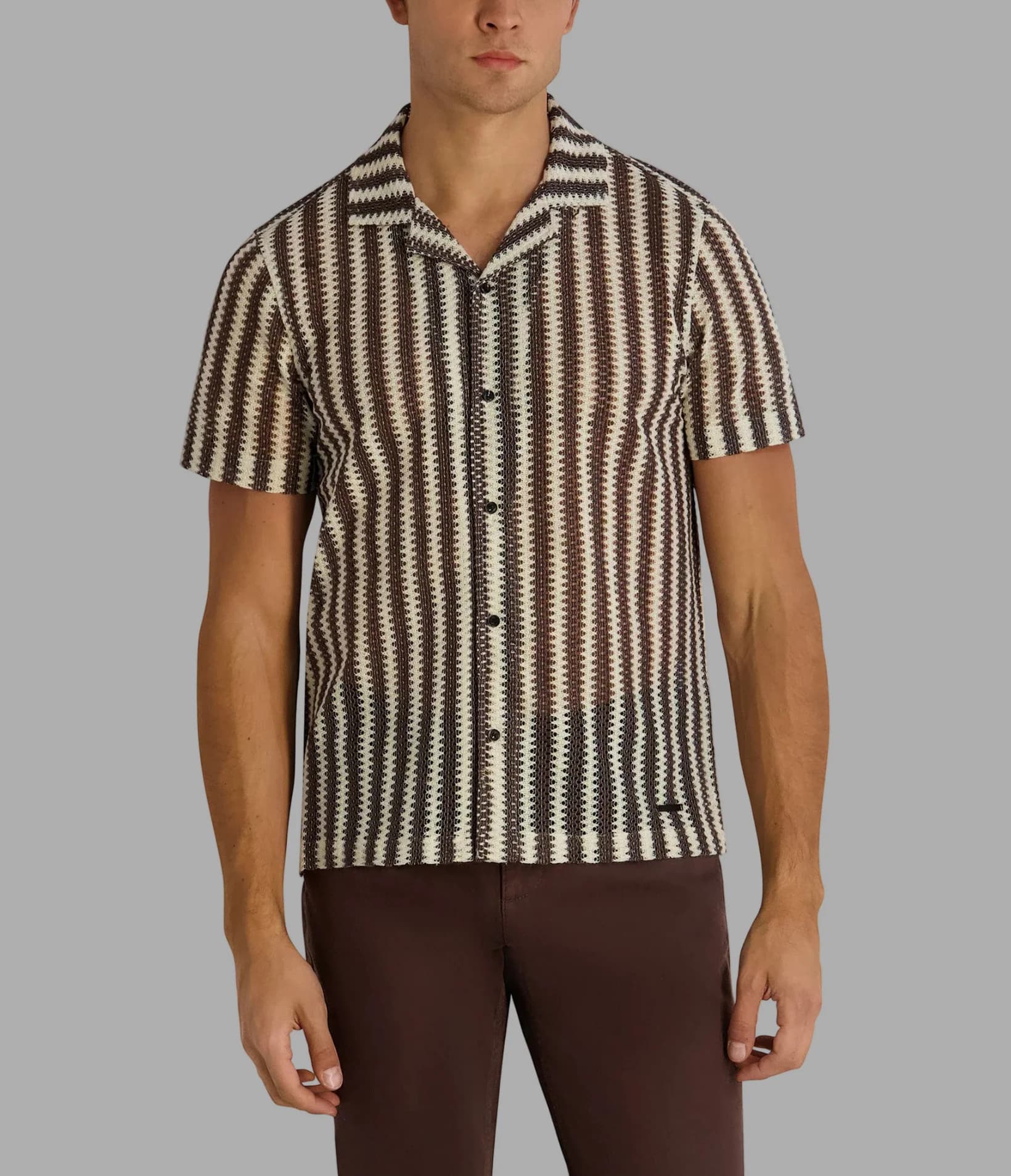 TEXTURED STRIPE CAMP COLLAR SHIRT in Natural