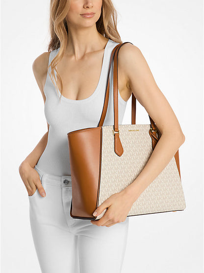 Taryn Large Signature Logo and Leather Tote Bag
