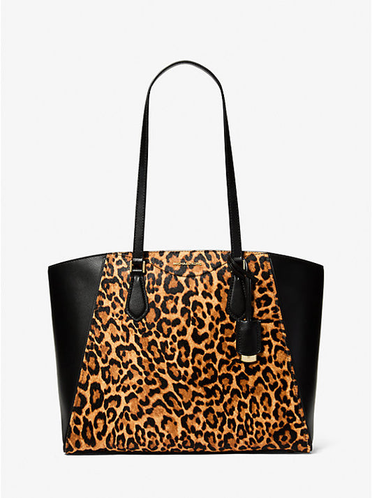 Taryn Large Leopard Print Calf Hair Tote Bag