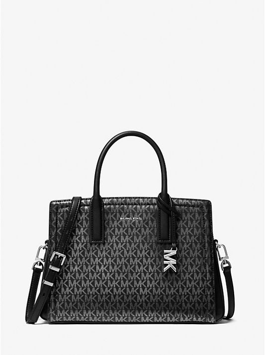 Laila Medium Metallic Signature Logo Satchel