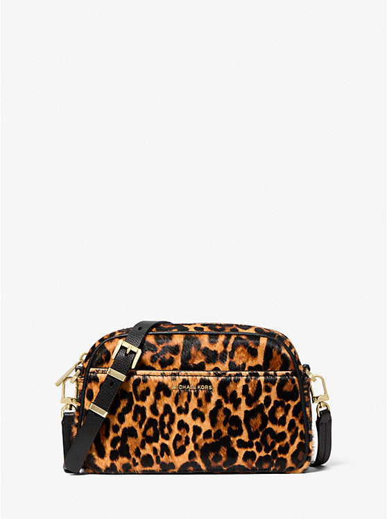 Jet Set Small Leopard Print Calf Hair Camera Crossbody Bag