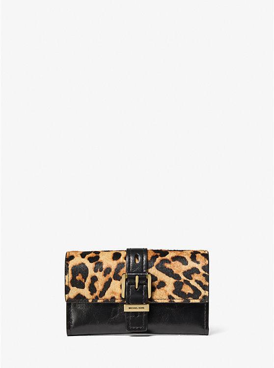 Nolita Medium Leopard Print Calf Hair and Leather Tri-Fold Wallet