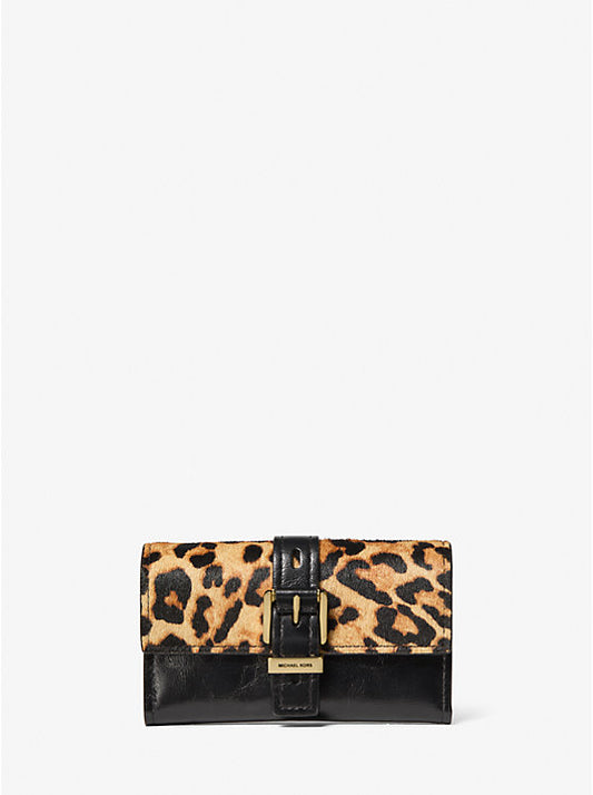 Nolita Medium Leopard Print Calf Hair and Leather Tri-Fold Wallet
