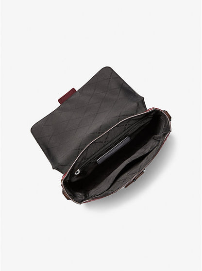 Colby Logo Embossed Burnished Leather Messenger Bag