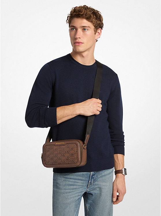 Hudson Logo Embossed Burnished Leather Crossbody Bag