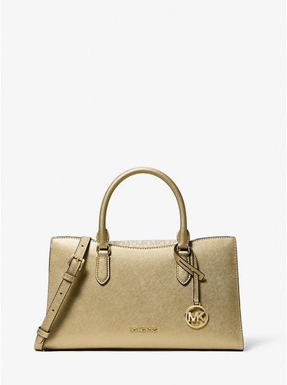 Arden Metallic Top-Zip Satchel