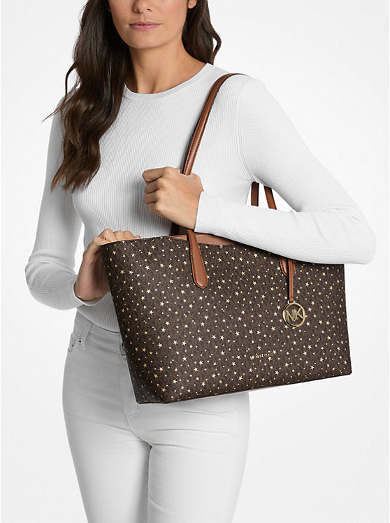 Arden Large Printed Signature Logo Top-Zip Tote Bag