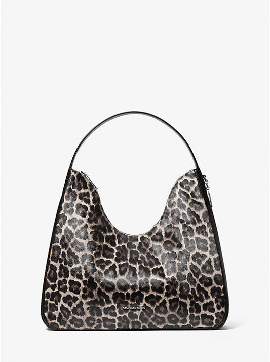 Nayla Medium Leopard Print Calf Hair Hobo Shoulder Bag