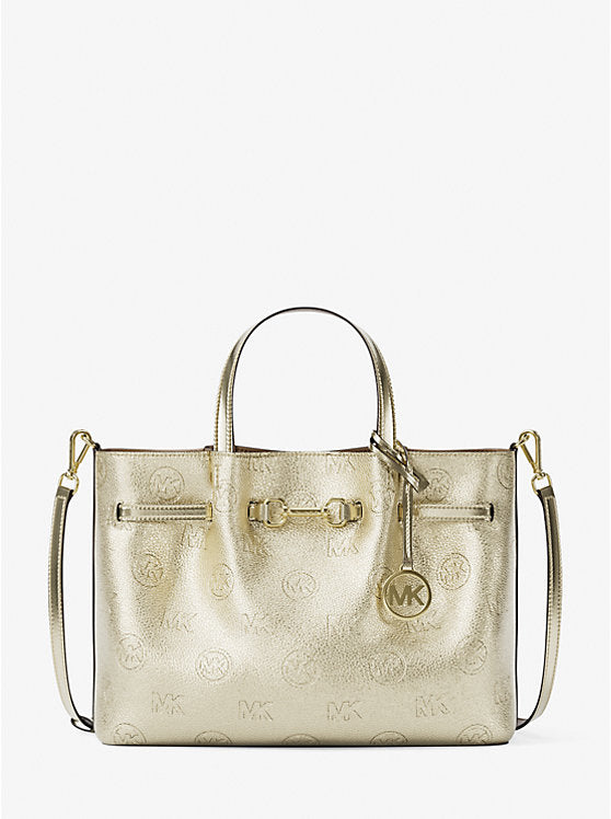 Carson Medium Metallic Logo Debossed Satchel
