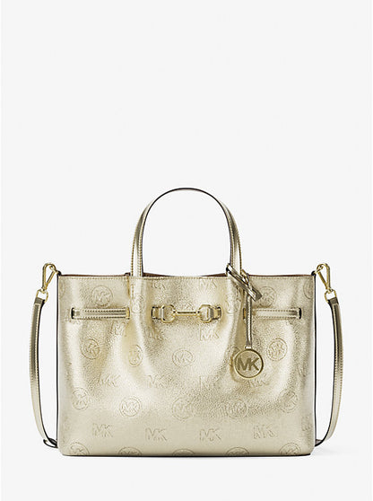Carson Medium Metallic Logo Debossed Satchel