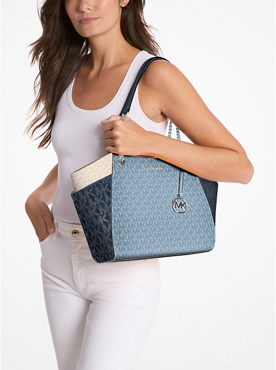 Jet Set Large Color-Block Signature Logo Shoulder Bag