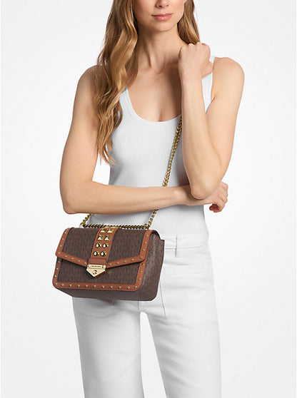 Soho Large Studded Signature Logo Shoulder Bag