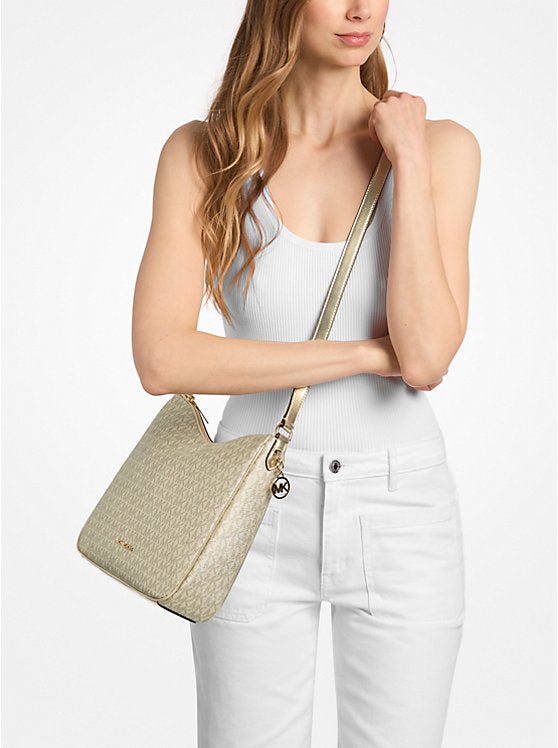 Nayla Medium Metallic Signature Logo Messenger Bag