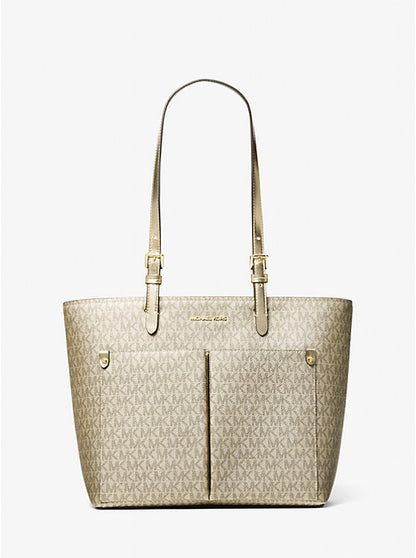 Jet Set Medium Metallic Signature Logo Pocket Tote Bag