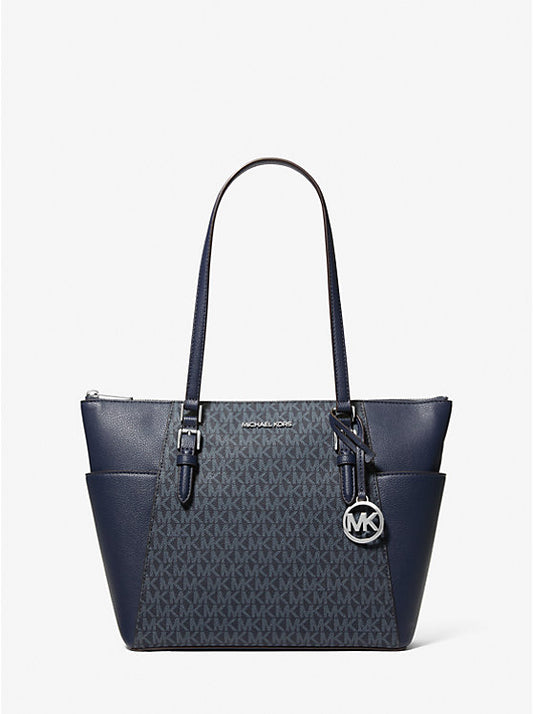 Charlotte Large Logo and Leather Top-Zip Tote Bag