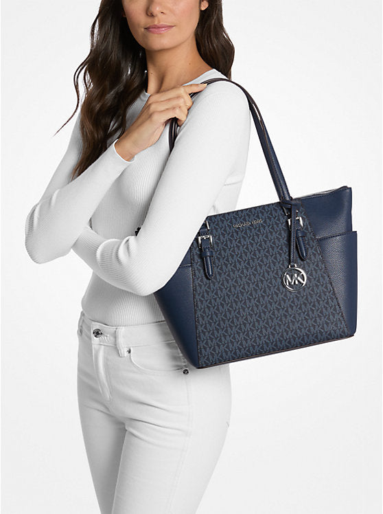 Charlotte Large Logo and Leather Top-Zip Tote Bag