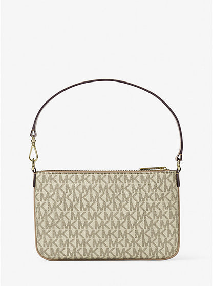 Jet Set Small Metallic Signature Logo Wristlet