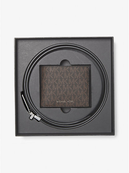Signature Logo Billfold Wallet and Belt Gift Set