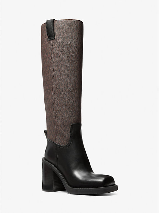 Houston Signature Logo and Leather Block Heel Boot