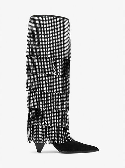 Jayla Embellished Leather Fringed Boot