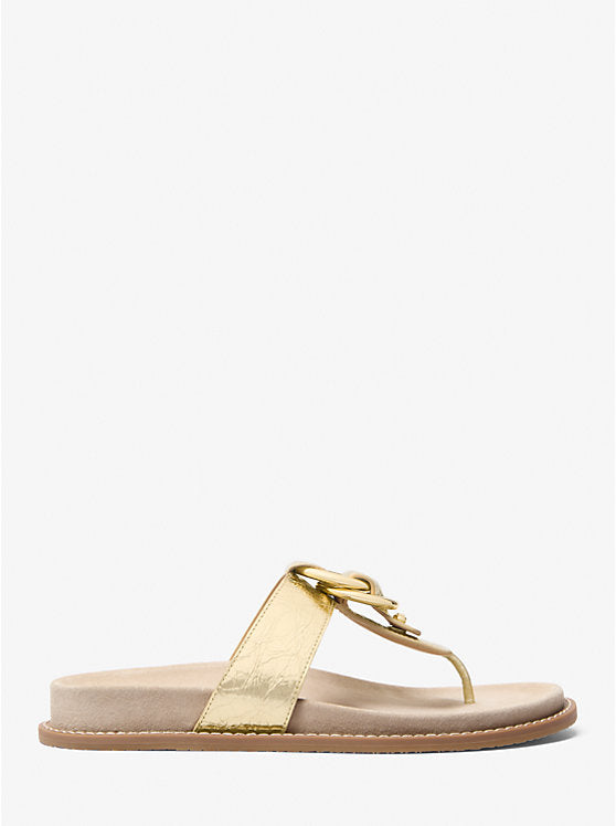 Jaden Crackled Metallic Leather Thong Sandal