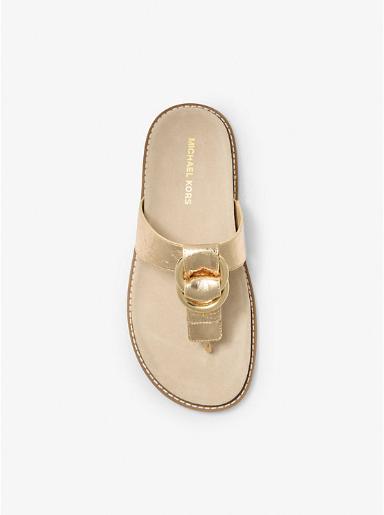 Jaden Crackled Metallic Leather Thong Sandal
