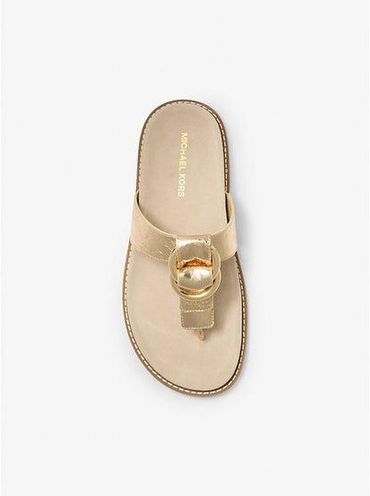 Jaden Crackled Metallic Leather Thong Sandal