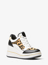 Emmy Leather and Leopard Print Calf Hair Wedge Trainer