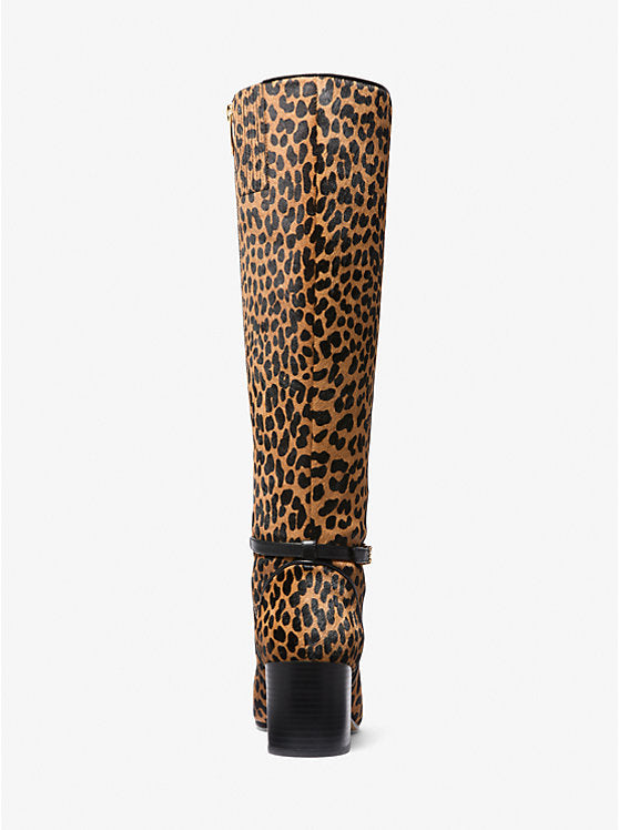 Ella Leopard Print Calf Hair Wide Calf Block Heel Boot