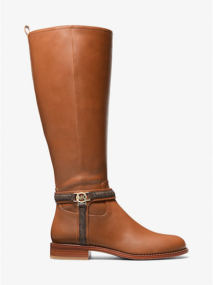 Mindy Leather and Signature Logo Trim Wide Calf Boot
