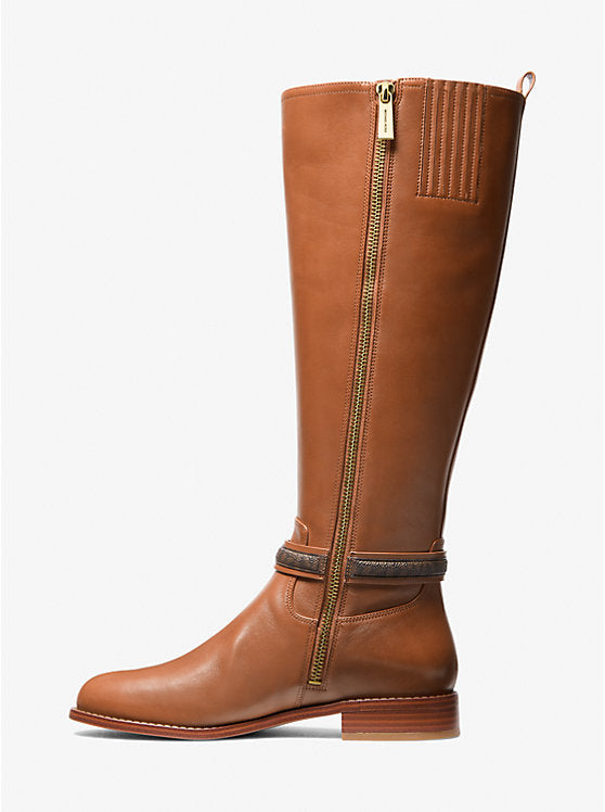 Mindy Leather and Signature Logo Trim Wide Calf Boot