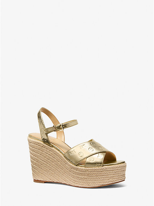 Luciana Metallic Logo Debossed Wedge Sandal