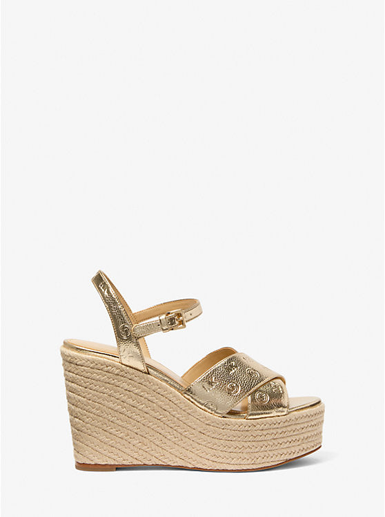 Luciana Metallic Logo Debossed Wedge Sandal