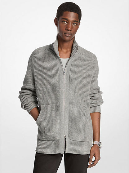 Wool Blend Zip-Up Sweater