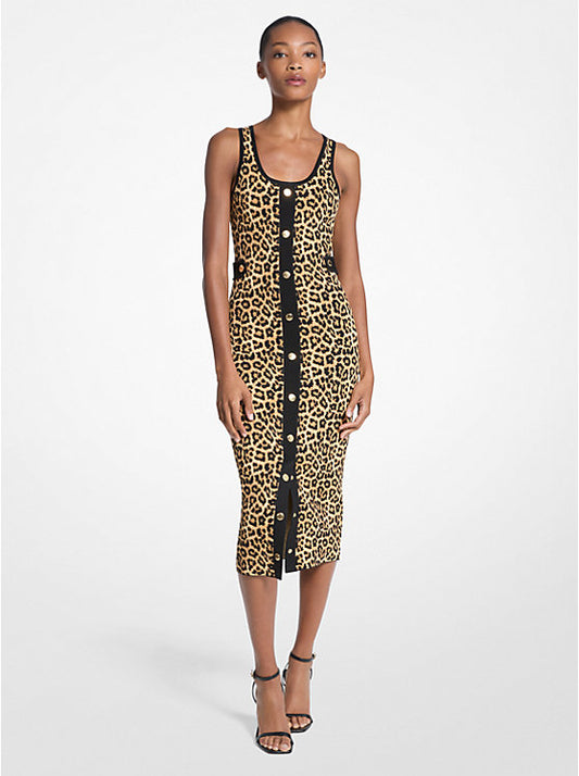 Leopard Print Stretch Viscose Midi Tank Dress