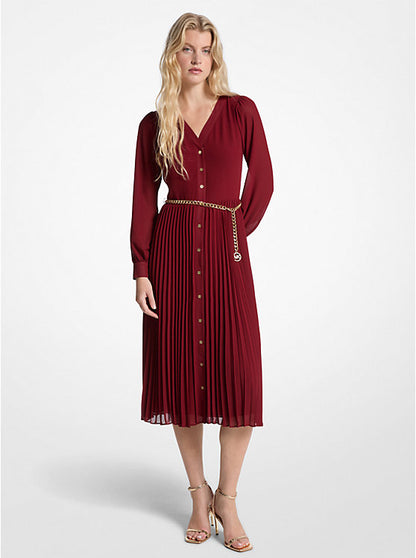 Georgette Belted Pleated Shirtdress