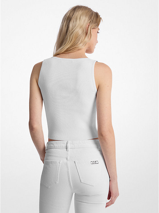 Ribbed Viscose Blend Zip-Up Tank Top