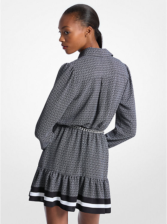 Logo Print Crepe Belted Mini Dress