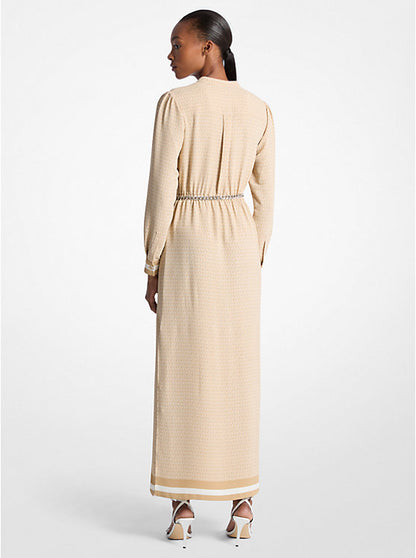 Logo Print Satin Belted Maxi Dress