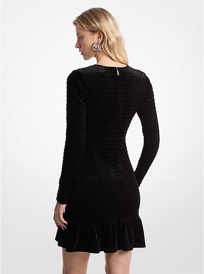 Smocked Stretch Velvet Dress